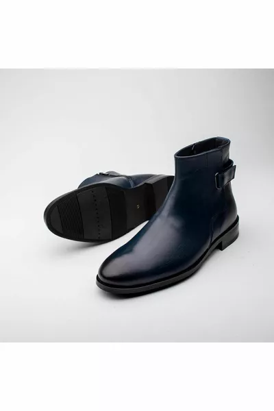  حسنا الأزرق الداكن أحذية جلدية للرجال عارضة