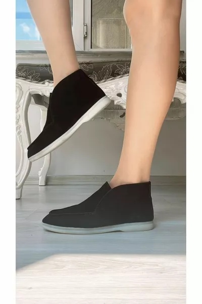 BLACK GENUINE SUEDE NATURAL LOOKING RUBBER SOLE CASUAL WOMEN'S SHOES