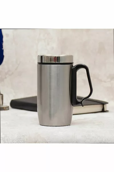 Double Layer Rubber Base ml Stainless Steel Small Thermos Cup Mug With Silver Grey Handle Tea Coffee