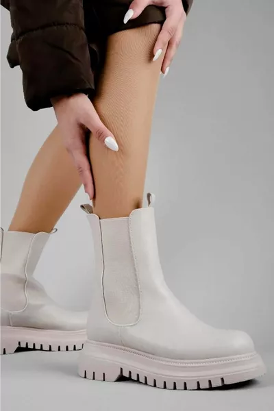 Feles المرأة سميكة وعالية نعل مرونة تشيلسي أحذية عارضة أحذية نسائية بيج