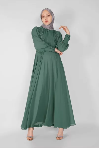 Женские зеленые (ÇAĞLA) вечерние платья с вышивкой бисером 