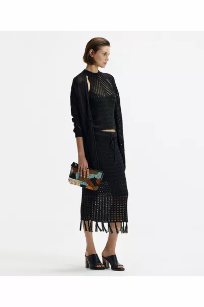 Gonna in maglia al ginocchio con nappe