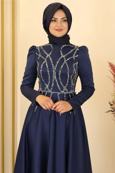 Zen Satin Abendkleid Marineblau - Design - 