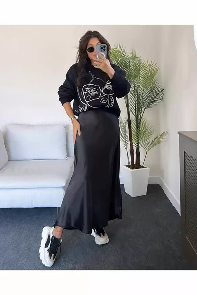 Women's Long Satin Shiny Skirt Style