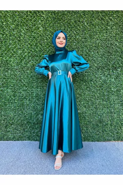 Princess Hijab Evening Dresses with Shirred Shoulders