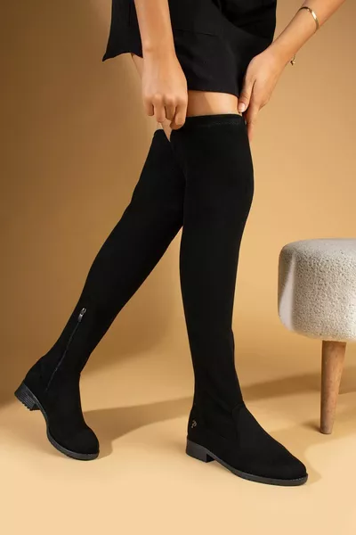 Черни дами ежедневни ежедневни прилягащи велурени чорапи до коляното ботуши с цип