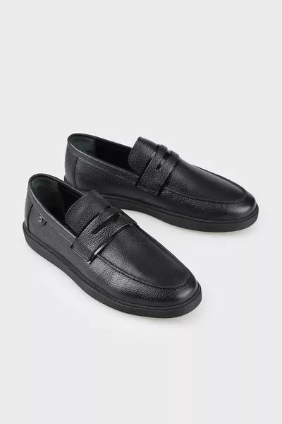 Zwart lederen loafer voor heren