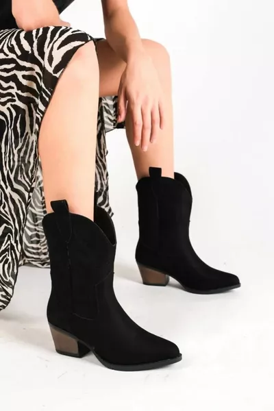 Дамски дебели токчета 5 см каубойски ботуши