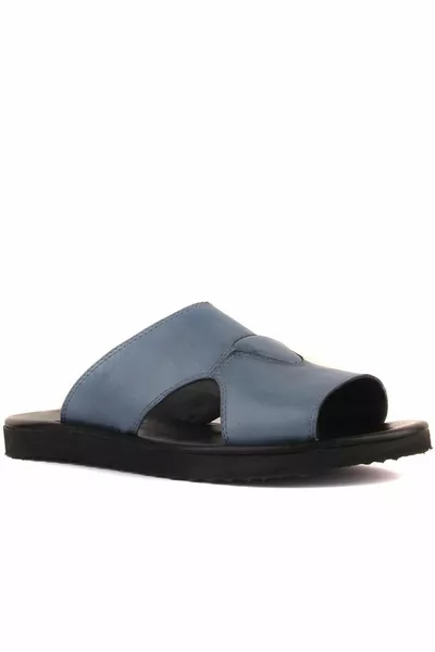 - Denim Blue Leder Herren Outdoor Hausschuhe