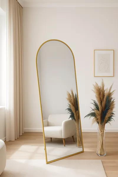 Metal Frame Gold Oval Floor Mirror Cm
