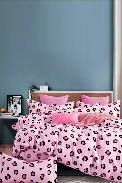 Dubbelzijdige Hoeslaken Set met Elastiek Dubbel Dekbed Dubbel Persoons Luipaard Roze