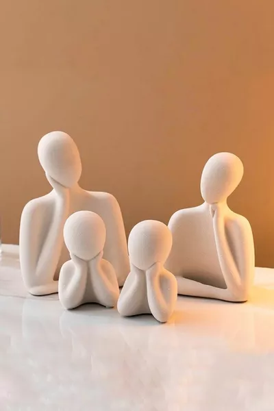 Concrete Sculpture Figurine for 4-Person Family