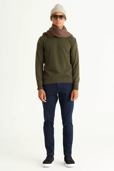 الرجال الكاكي القياسية صالح عادي قطع نصف الياقة المدورة القطن متماسكة سترة