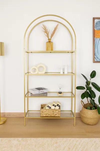 - رف مكتبة مونا غولد للديكور، رف مطبخ، زجاج شفاف