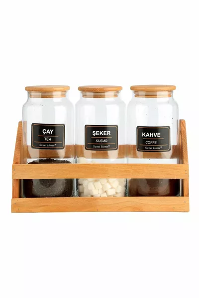 3-teiliges ml Tee-Kaffee-Zucker-Set mit Bambusdeckel, neu mit Ständer und Etikett