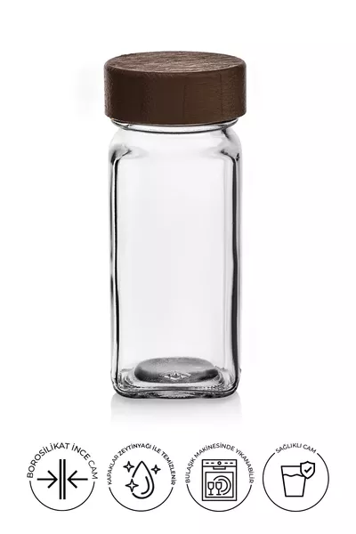 Комплект квадратни стъклени подправочници с капак Акация / Брой етикет за подарък / Комплект подправочници