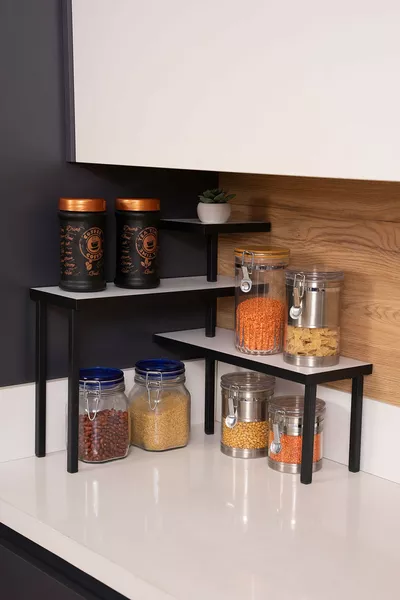 Metal Wooden Kitchen Corner Shelf Countertop Organizer Bathroom Kitchen Rack Spice Rack