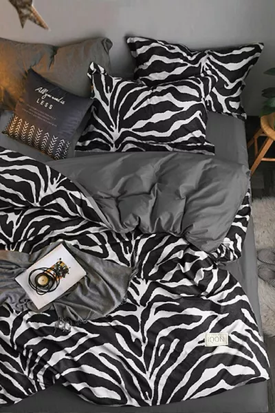 Dekbedovertrekset met Hoeslaken Tweepersoons Zebra Zwart