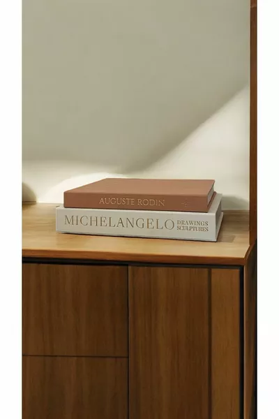 Set di 2 scatole decorative per libri rivestite in tessuto (MICHELANGELO-RODIN)