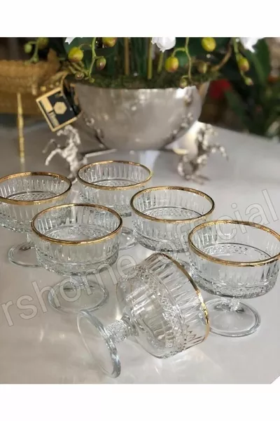 6-частов комплект Elysia Gold златист съд за сладолед и ядки с поставка Cc -r