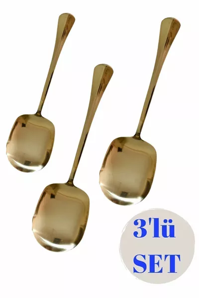 Set di 3 cucchiai da servizio in acciaio inox dorato, Cm