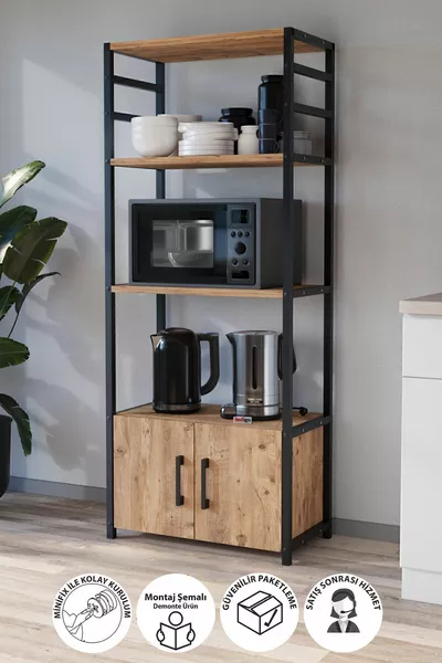 Stand da cucina con 2 ante e 4 ripiani, angolo caffè, scaffale da cucina, bancone cucina, pino colombiano