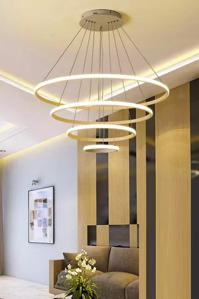 أليكس جولد كاسة أبيض بأضواء LED مصابيح معلقة رباعي