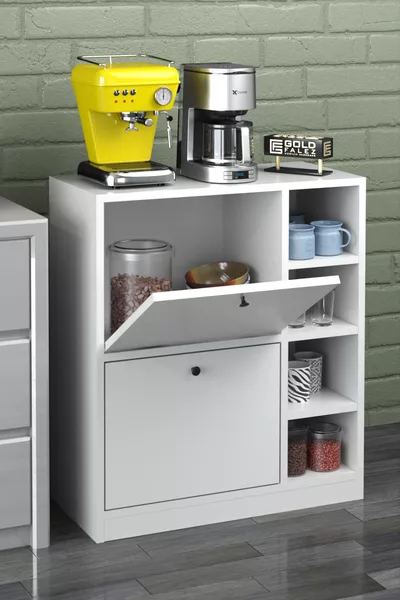 ركن القهوة رف المطبخ خزانة متعددة الأغراض حامل المطبخ منضدة المطبخ أبيض