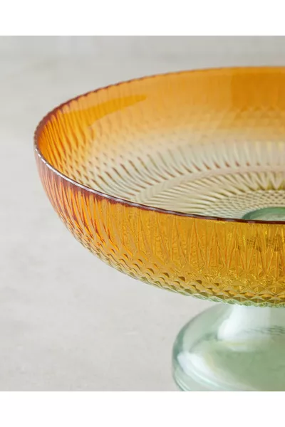 Стеклянная чаша на ножке Аринa,  см, зелёно-оранжевая