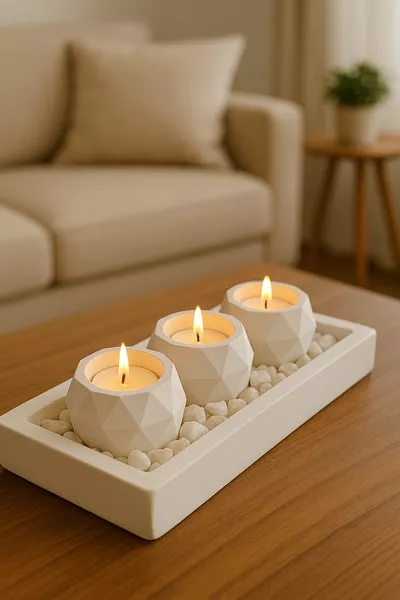 Plate Concrete Candle Holder and Tealight Candle Holder Gift Decoration Set. (TEALIGHT CANDLE NOT INCLUDED)