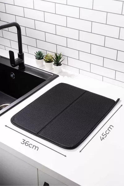 Mikrotex Bulaşık Matı Süper Emici Bulaşık Kurutma Matı cm Tezgah Üstü Bulaşık Matı Siyah