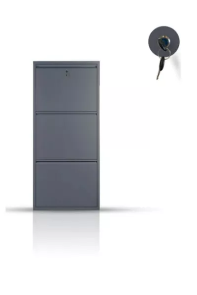 3-Tier Locked Metal Shoe Rack - Anthracite - RAL