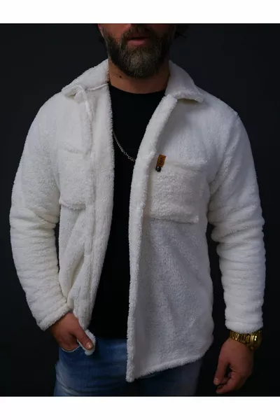 سترة جلدية بيضاء أفخم الصدر مع أزرار الشتاء