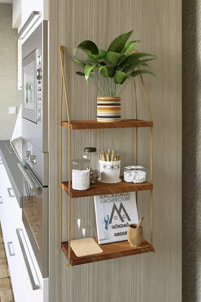 Houten wandplank drietal boekenplank plantenbak accessoire