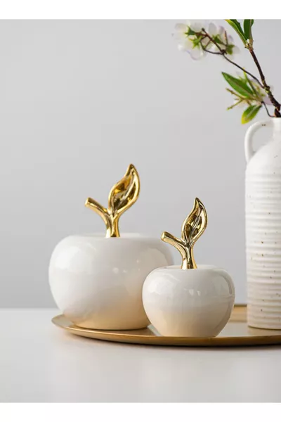 Apple Pattern 2-Piece Figurine Set - Modern Ceramic Home Decor
