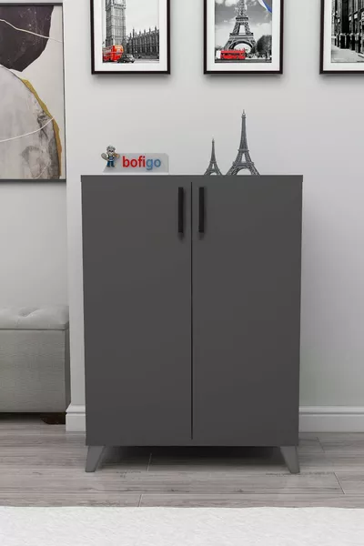 4-Shelf 2-Door Shoe Cabinet Multipurpose Cupboard Shoe Storage Ceren Anthracite