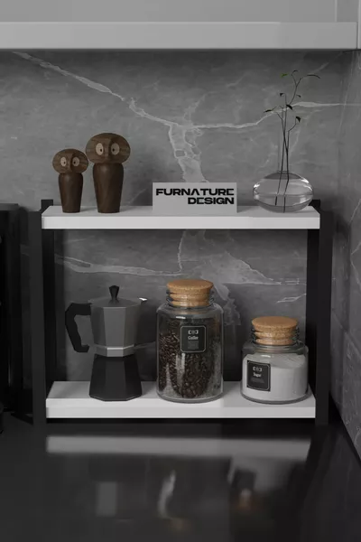 Metal Kitchen Countertop Organizer with 2 High Shelves, Bathroom and Kitchen Organizer, White