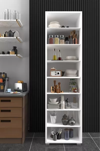 خزانة مؤن مفتوحة بـ 8 رفوف سم، خزانة حبوب جافة، منظم مطبخ، رف مطبخ أبيض