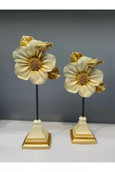 Decorative Polyester Double Flower Accessory Cream Gold