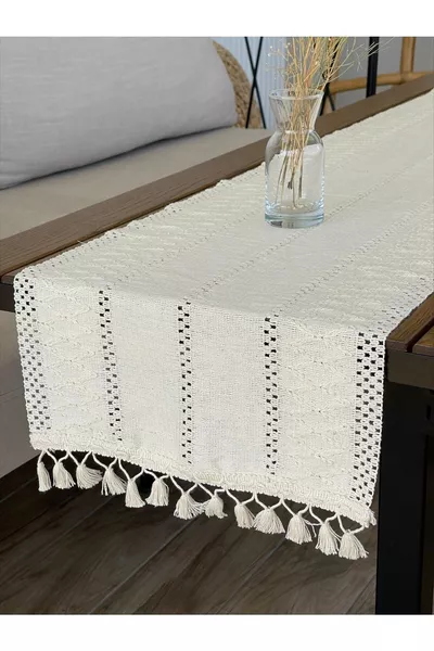 Chemin de table en dentelle tricotée avec motif de châle en coton