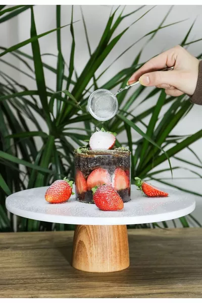 Natural Marble Cake Stand, Wooden Cake Stand, Marble Serving Plate, Marble Cheese Board  Cm