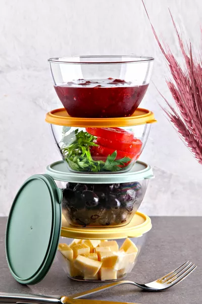 Ensemble de 4 bols à petit-déjeuner avec couvercle Aura, en acrylique, ml x 4