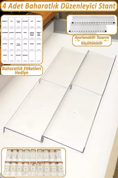 حامل منظم لأعشاب التوابل داخل الأدراج 4 قطع، 5* سم (البرطمانات غير مشمولة)