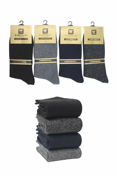 Heren Lambswool Wol Winter Veelkleurige Sokken 4-Pack