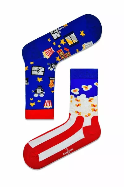 Bunte Socken mit links-rechts Popcorn-Kino-Muster