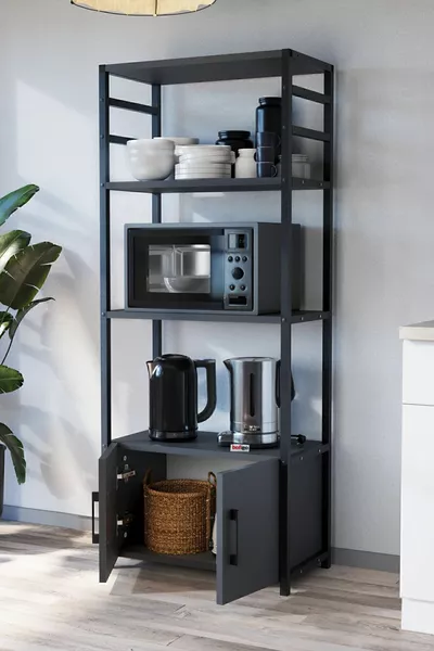 Kitchen Stand 2-Door 4-Shelf Coffee Corner Kitchen Rack Kitchen Cabinet Colombia Anthracite