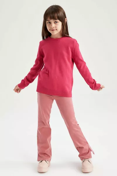Girls' Regular Fit Crew Neck Sweater