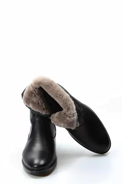 Black Fur Inside Genuine Leather Rubber Sole Classic Winter Men's Boots 