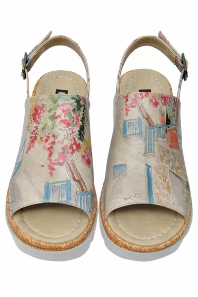 Дамски веган кожени бежови сандали с дебела подметка - Sun Please Design