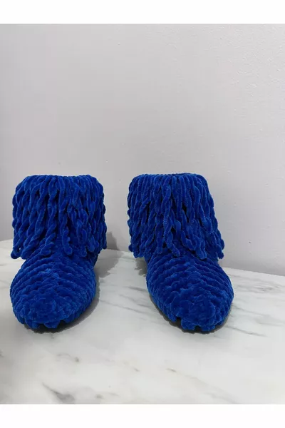 Ръчно плетено кадифено въже тъмно сини пискюли домашни ботуши panduf